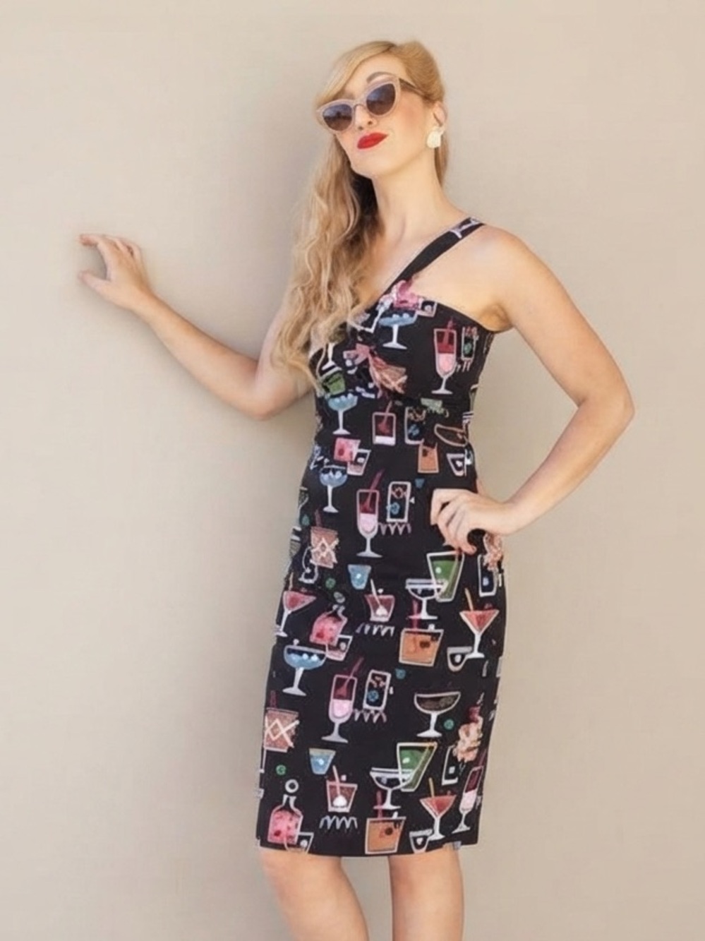 Lindy Bop Sz 10 Black Lita Cocktail Print Retro Pin Up Knee Lenght Dress